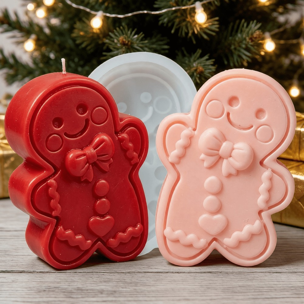Soap Making Gifts - 나비넥타이를 한 춤추는 진저브레드맨 실리콘 몰드,