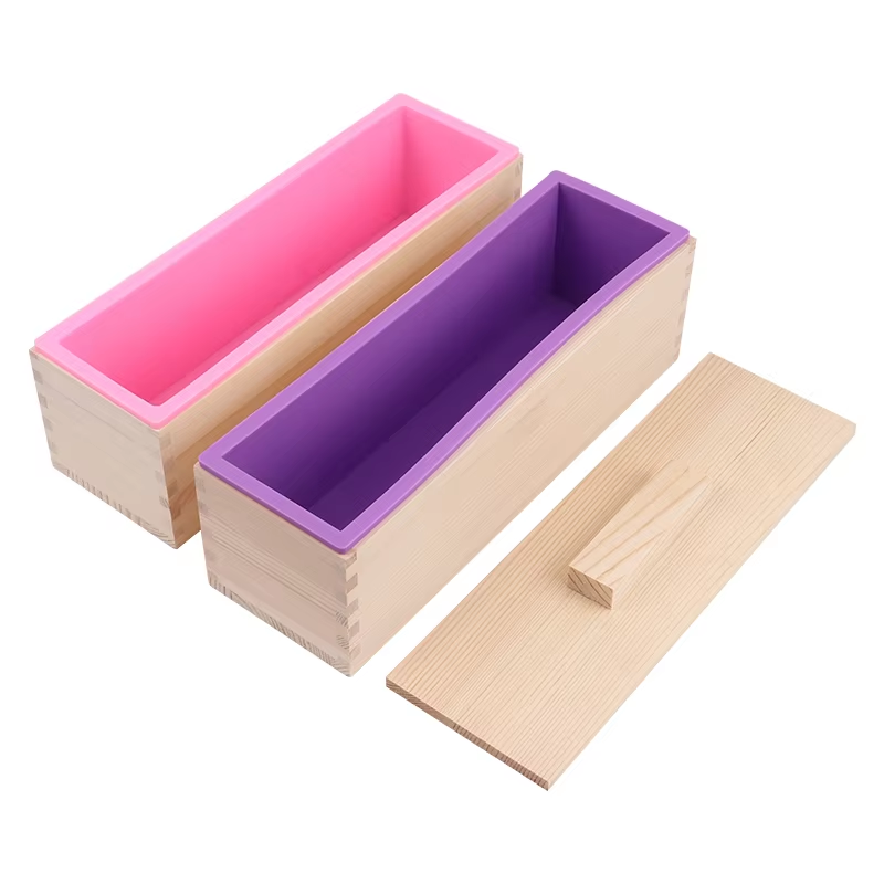 Soap Making Kit For Beginners - 1200ml 직사각형 실리콘 비누 몰드 나무상자(뚜껑